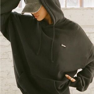 Joah Brown Oversized Pullover Hoodie Black French Terry with Logo